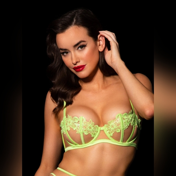 💋SET💋 Honey Birdette AMELIE LIME BRA 38H thong XL brief XL NWT - Picture 4 of 12